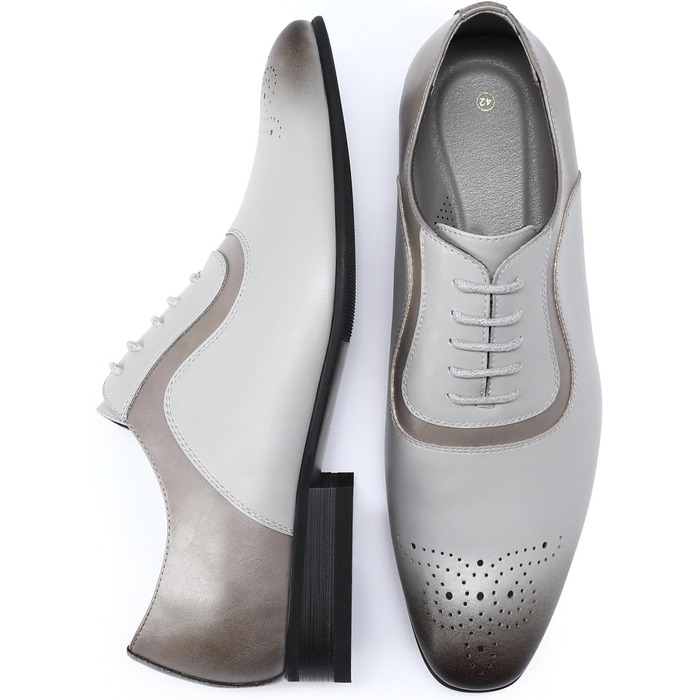 Чоловічі класичні туфлі YFFUSHI Oxford Brogues — ділові шкіряні черевики для офісу та вечірок (сіро-коричневі, 43 EU)
