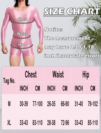 Чоловічий боді з довгим рукавом AIEOE (Рожевий, M) – блискучий, з довгим рукавом