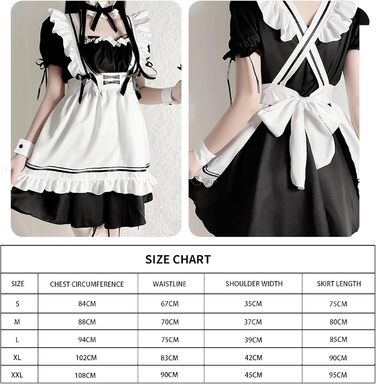 Костюм французької служниці: сукня для косплею в стилі аніме, класичний набір для Хелловіну та Різдва, чорний колір