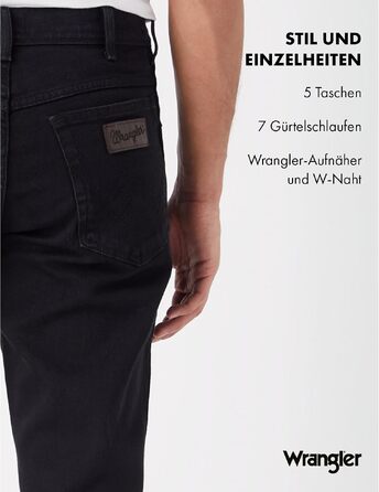 Чоловічі джинси Wrangler Texas Stretch W121XU13M завужені (Tapered), колір Black Overdye, розмір 44W/30L