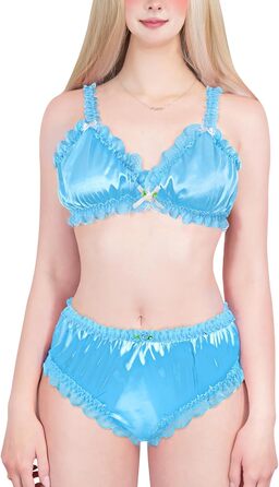 Набір спідньої білизни LittleForBig Sissy з мереживом та рюшами, блакитний, 4XL