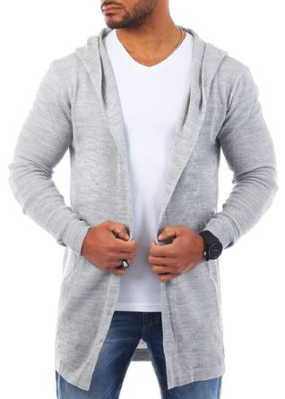 Чоловічий трикотажний кардиган Carisma з капюшоном, подовжена модель oversize, сірий (арт. 7717 L)