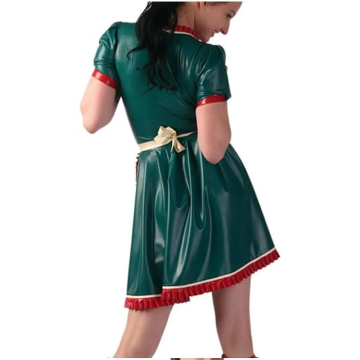 Костюм покоївки з шнурівкою, А-силует, PVC, рюші, короткі рукави, фартух, чорний, розмір XXL. Костюм для Хелловіну, косплею та тематичних вечірок