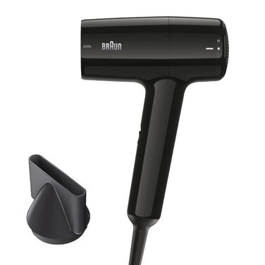Фен для волосся Braun HD1.5 BRHD150E, 1800 Вт, компактний дорожній фен зі стилізуючою насадкою, 3 рівні температури та швидкості, чорний