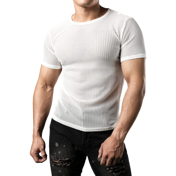 Чоловіча сітчаста футболка JOGAL Fitted, чорна (L, білий)