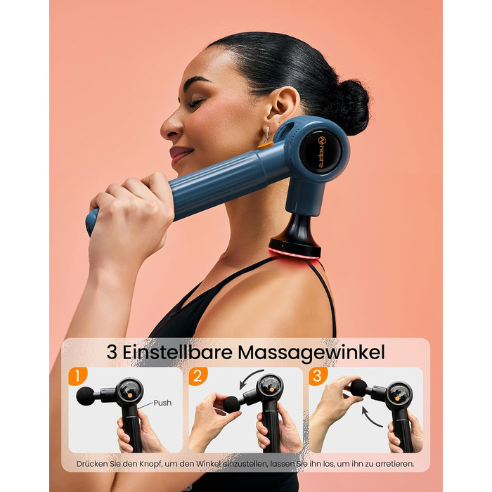 Перкусійний масажер Napre Massage Gun з подовжувачем та 3 кутами нахилу для спини, шиї та плечей, ручний масажний пістолет, світло-блакитний