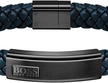 Шкіряний плетений браслет чоловічий BOSS Jewelry колекція LANDER, синій