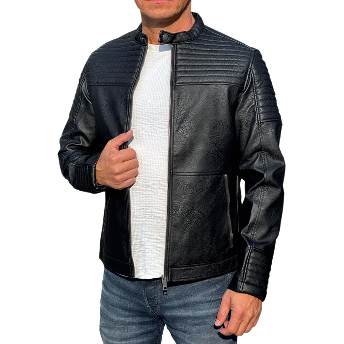 Чоловіча шкіряна куртка-байкер Jack & Jones, штучна шкіра, чорна, розмір XL