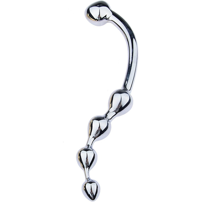 Анальний масажер з подвійною головкою HeYie - анальні перлини, вигин, сталь, для чоловіків та жінок