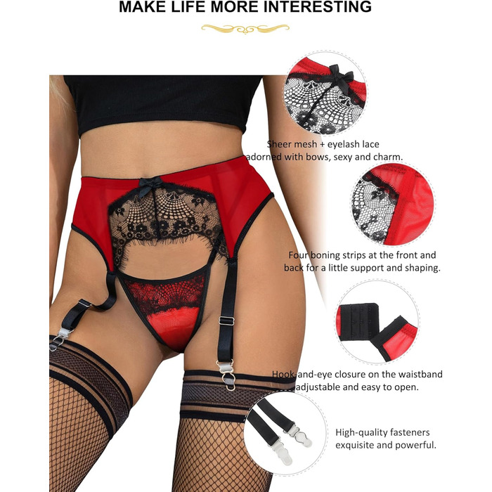Жіночий поясок-стрічка з мережива, великий розмір, сексуальний поясок для стегон, з 4 вінтажними ремінцями, кліпсами, червоний/Подорож, однотонний (Getaway Solids) 14