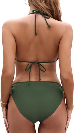 БІКІНІ жіночий, комплект, V-подібний виріз, трикутник, сексуальний, низька талія, купальник, двочастинний, плавки, топ, армійний зелений, XXL