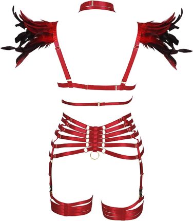 Жіночий комплект пір'яний корсет, бюстгальтер, клітка, великі розміри, панк, готика, фестиваль, карнавал, костюм (бордовий, довгий)