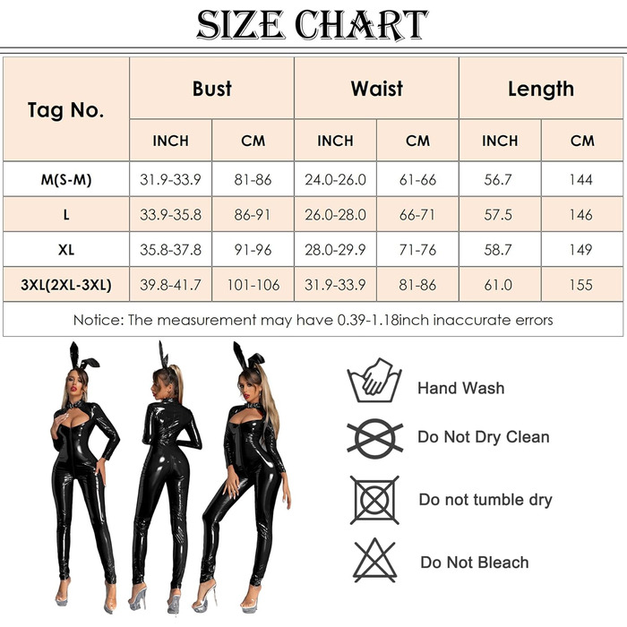 Комбінезон FEOYA з еластичної шкіри (латексу) для жінок, довгим рукавом, блискучий, для вечірок та клубів (3XL, чорний)
