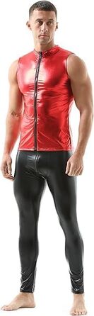 Чоловічі штани-легінси з екошкіри QiaTi, чорні, на блискавці, облягаючі