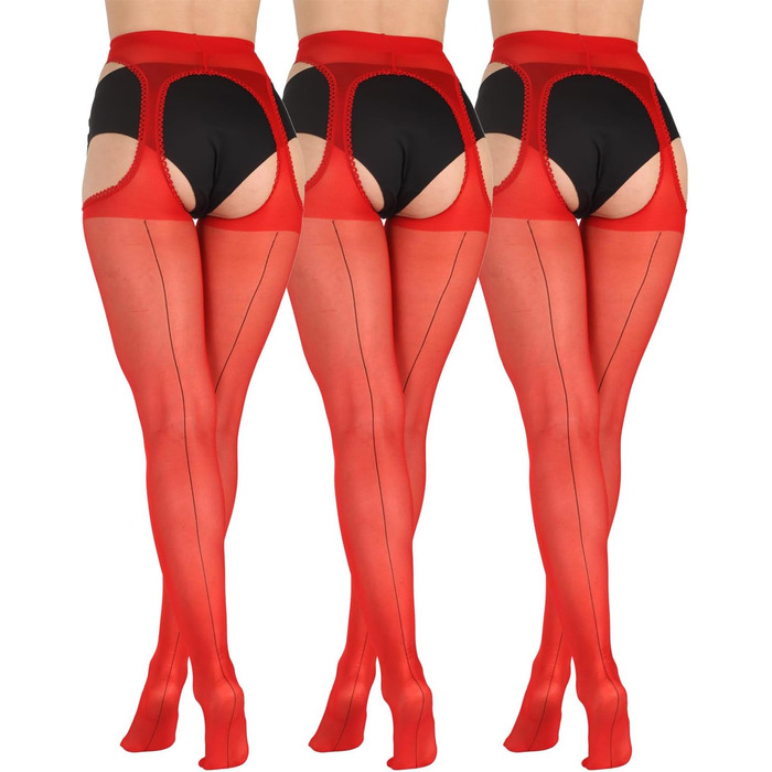 Чулки BANANALU з швом, 20 Den з вирізом (XL, Червоний/Чорний - набір 3 шт.)