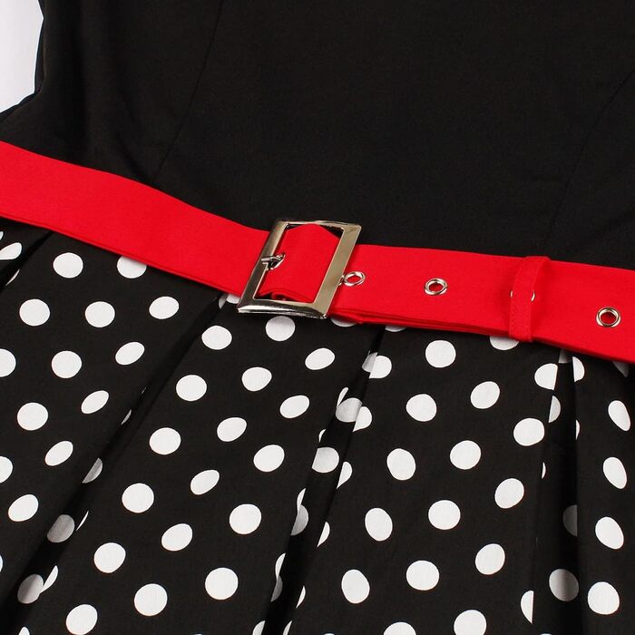 Сукня в стилі рокабіллі Odizli для жінок 50-х років. Короткий рукав, V-подібний виріз, принт у горошок, сукня-свінг для вечірки, весілля, чорна, розмір M