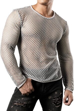 Чоловіча футболка JOGAL з довгим рукавом, сітка, прозора, армійного кольору (XXL, сірий)