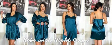 Халат та нічна сорочка Ecouaer для жінок, комплект з 2 частин, атласний, сексуальний, для вечірки/весілля, колір темно-зелений, розмір M