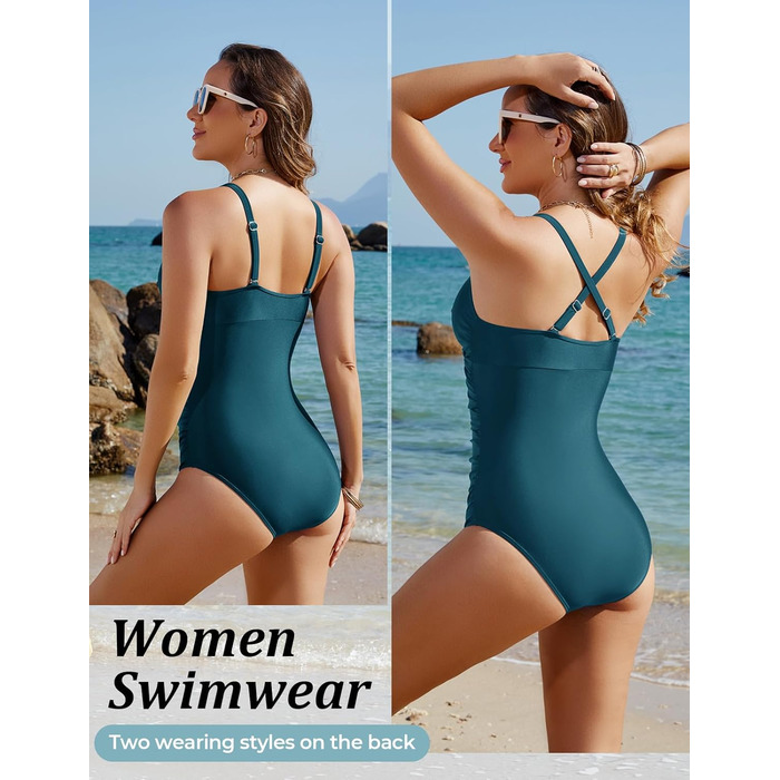 Купальник жіночий цілісний Tuopuda Badeanzug з вирізом Push Up, суцільний, для живота, ретро, великі розміри (Pfauenblau, XL)