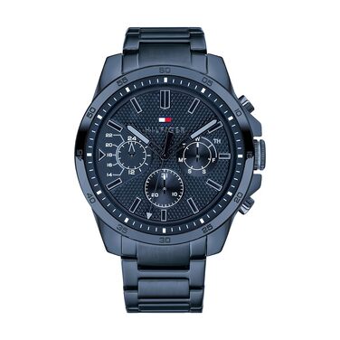 Чоловічий годинник Tommy Hilfiger аналоговий багатофункціональний кварцовий зі сталевим ремінцем, водонепроникність 5ATM (Синій, Stainless Steel)