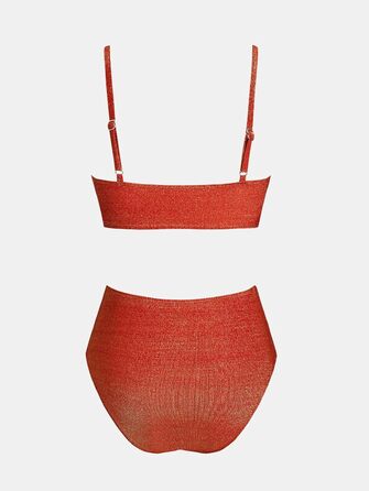 CUPSHE жіночий купальник бікіні з перехресною чашею та високою талією, червоний, блискучий (XL)