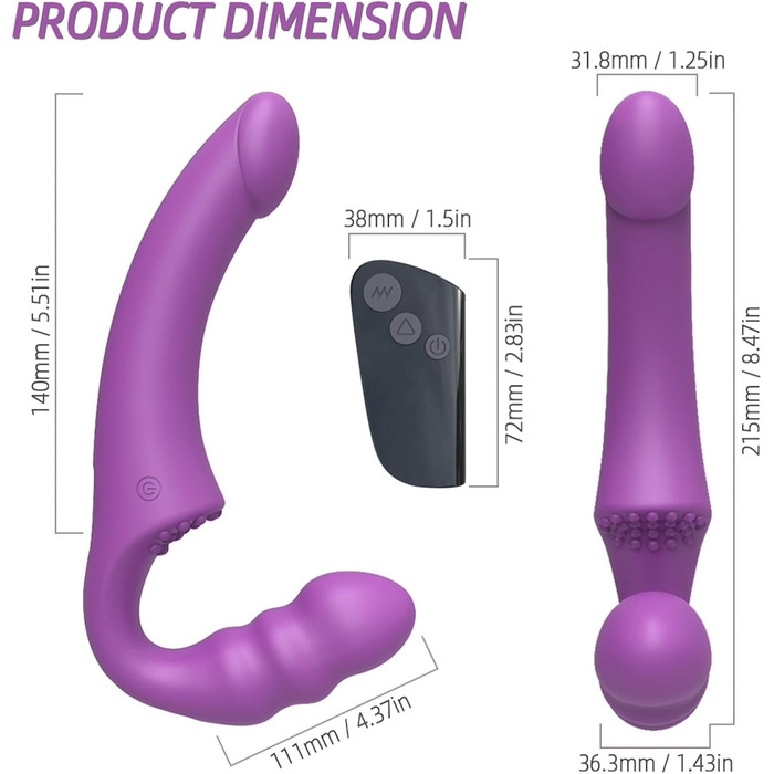 Вібратор для пар з двома головками та пультом керування - 15 режимів, для стимуляції клітора та G-точки, фіолетовий