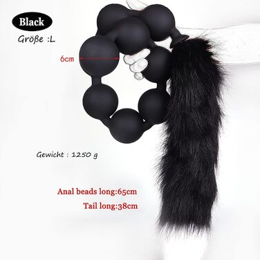 Анальні кульки з силікону JudeCP з «лисичим хвостом» (9 кульок) - анальні пробки, дилдо для ануса та вагіни, сексуальні іграшки для пар, косплей, SM (чорний)