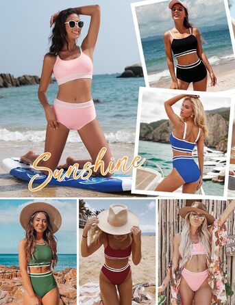 Бікіні Tuopuda для жінок: комплект з високою талією, шорти та топ з пуш-ап, спортивний двочастинний купальник, багряний колір, розмір M