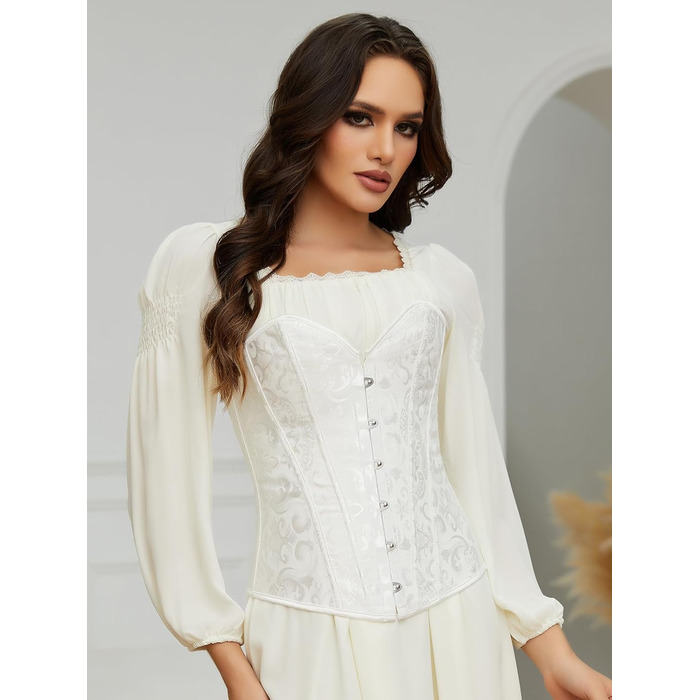 Корсетний топ SLIMBELLE для повних грудей: готичний корсет з мереживом та шнурівкою, бюстгальтер-корсет з сталевими ребрами, топ з фальш-шкіри (L, білий)