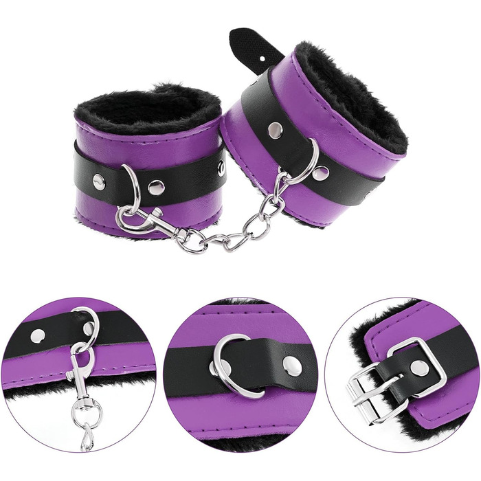 Набір для БДСМ зв'язування (12 предметів) - Fesselset Erotik SM. Зв'язки, наручники, кільця на щиколотки, анальний плаг, фіксатори для сосків, кульовий приглушник, перо-потівник, маска для очей, батіг, лопатка, бавовняний шнур (фіолетовий & чорний)