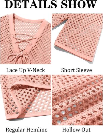 Чоловіча пляжна сорочка Runcati з шнурівкою, V-подібний виріз, в'язана, мереживна, прозора, літня сорочка (Рожева, L)