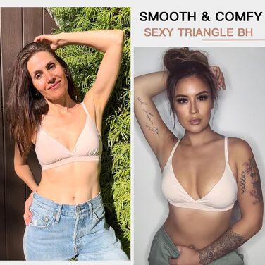 Трикутник бюстгальтер WOWENY без кісточок, бралетт, безшовний, з м'якими чашечками, для топу, бюстгальтер V-подібного вирізу, з подовжувачем, бежевий, розмір S