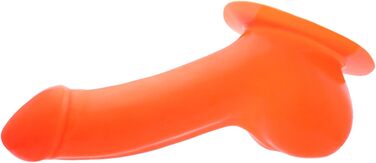 TOYLIE Latex Пеніс-чохол, 13 см, неоновий оранжевий, з платформою для кріплення до латексного одягу. Чохол для пеніса з мішком та виразною головкою, виготовлено в Німеччині.