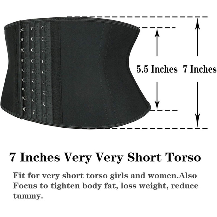 Корсет для фігури жіночий, чорний, 17.8 см, короткий торс, 9 сталевих кісток