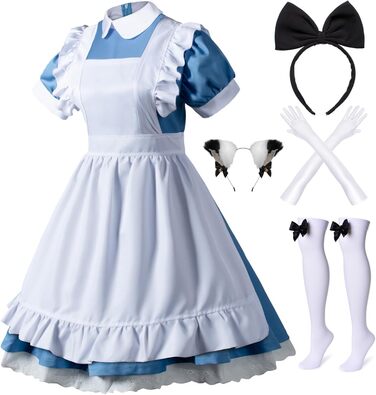 Костюм для косплею в стилі аніме Lolita, французька служниця, 6 предметів: спідниця, рукавички, головний убір, шкарпетки, XXL, блакитний