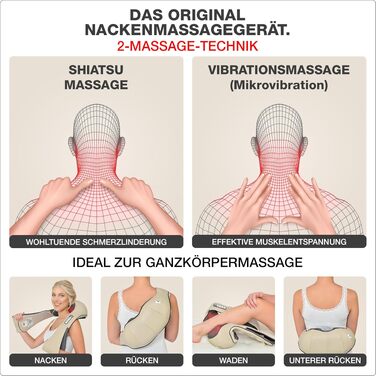 Масажер для шиї та плечей DONNERBERG з функцією прогріву та Shiatsu-масажем, бежевий (сертифіковано TÜV)