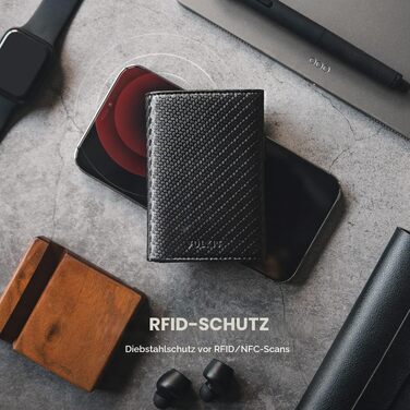 Шкіряний картхолдер VULKIT з RFID-захистом, Pop-Up гаманець для кредитних карт з відділенням для купюр, вікном для ID та магнітною застібкою (чорний)