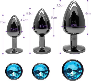 Набір анальних пробок 3 шт. з металу, темно-сірий/чорний ганметалл, великий, середній, малий. Підходить для початківців, жінок, чоловіків, пар. Іграшки для дорослих.