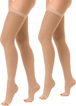Компресійні панчохи від тромбозу Relaxsan M1370A для жінок та чоловіків, 25-32 mmHg, відкриті, без шнурівки, Клас 2, білі [2 пари] (XXL, колір шкіри [2 пари])