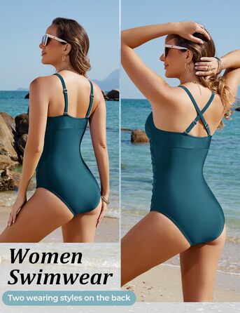 Купальник жіночий цілісний Tuopuda Badeanzug з вирізом Push Up, суцільний, для живота, ретро, великі розміри (Pfauenblau, XL)