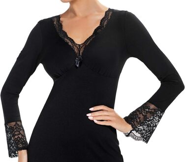 Selente Sweet Dreams: Чорне мереживне нічне вбрання/сорочка для жінок (виготовлено в ЄС), довгі рукави, розмір 40
