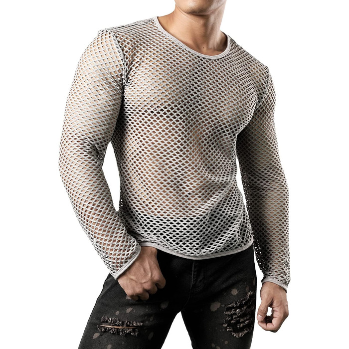 Чоловіча футболка JOGAL з довгим рукавом, сітка, прозора, армійного кольору (XXL, сірий)