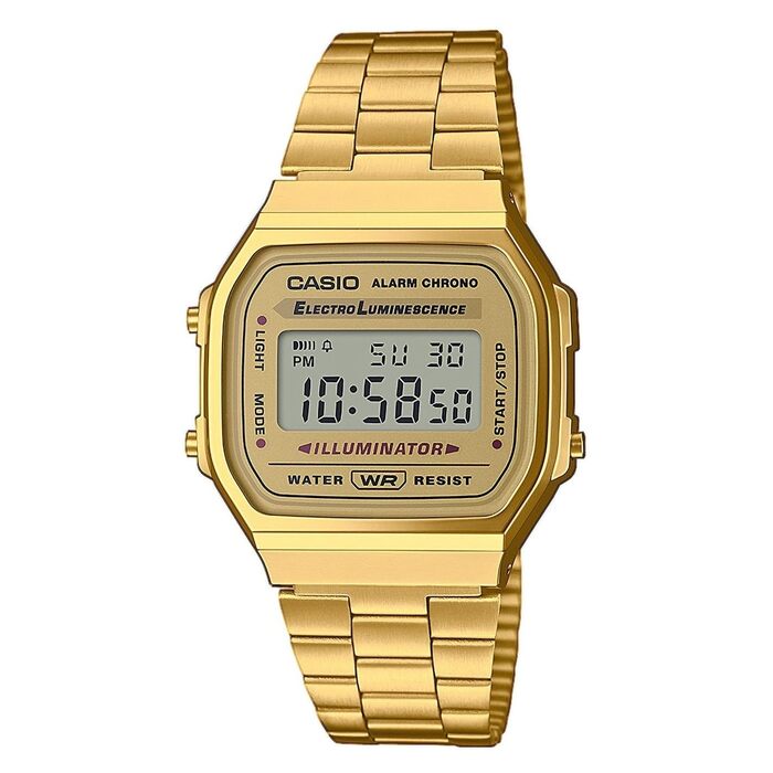 Цифровий кварцовий годинник Casio Unisex зі сталевим ремінцем, золотисто-сірий