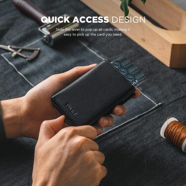 Шкіряний чоловічий картхолдер VULKIT з Pop-up механізмом, RFID-захистом, відділенням для купюр та вікном для ID-картки (чорний)