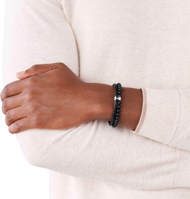 Чоловічий браслет Fossil зі сталі та натуральної шкіри з розкладним замком, темно-коричневий