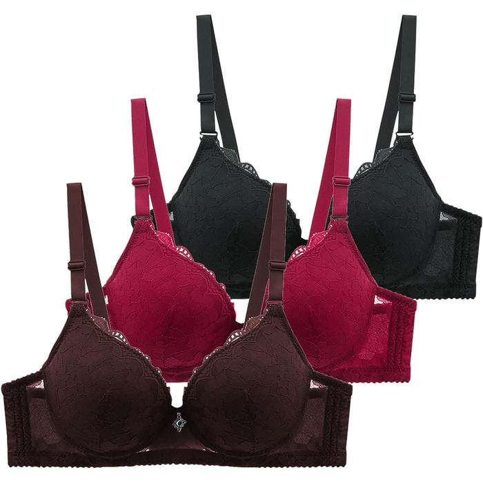 3 шт. Комплект класичних мереживних бюстгальтерів BHS для жінок з кісточками, спортивний пуш-ап, регульований бюст, комфортний, безшовний, з підкладкою, сексуальний, для тренувань, сну, нижня білизна, 80B