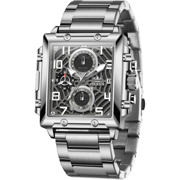 Чоловічий наручний годинник OLEVS Chronograph (2958 Срібло) — класичний кварцовий годинник з японським механізмом, шкіряним ремінцем, календарем та водою стійкістю