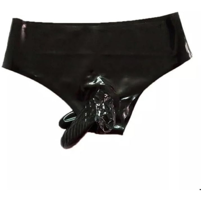 Чоловіча спідня білизна з латексу ALMYMM з пенісом та анальним отвором, обтисла латексна труси, екзотична білизна, універсальний розмір, прозора (XL, універсальний розмір, чорний)