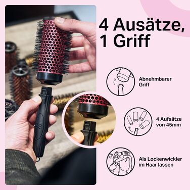 Набір щіток для завивки та об'єму волосся Olivia Garden Multibrush Curlers Kit (4 насадки, знімна ручка), розмір 45 (XS)