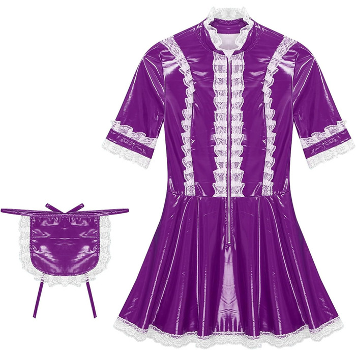 Костюм служниці FEESHOW з вологого блиску, комплект спідниці та фартуха, фіолетовий (3XL), для карнавалу та тематичних вечірок